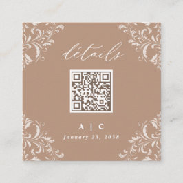 Elegante Beige Taupe QR Code Hochzeitsdetails Begleitkarte