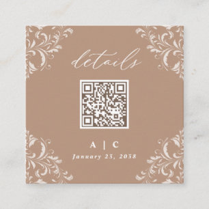 Elegante Beige Taupe QR Code Hochzeitsdetails Begleitkarte