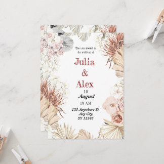 Elegante Beige Tropical Watercolor Boho Bouquet We Einladung