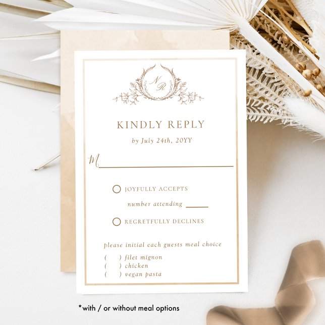 Elegante Beige und Creme Monogram und Aquarellfarb RSVP Karte (Von Creator hochgeladen)