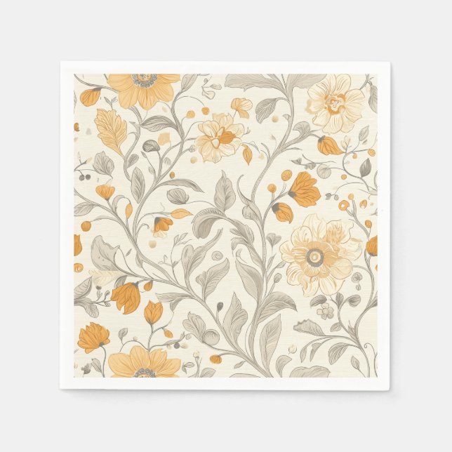 Elegante Beige und Gelbe botanische Illustration Serviette (Vorderseite)