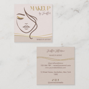 Elegante Beige- und Gold-Makeup-Artist-Businesskar Quadratische Visitenkarte