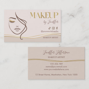 Elegante Beige- und Gold-Makeup-Artist-Visitenkart Visitenkarte