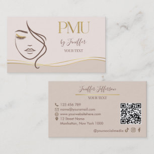 Elegante Beige- und Gold-PMU-Geschäftskarte Visitenkarte