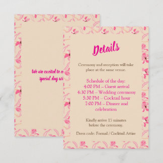 Elegante Beige- und Rosa-Blütenhochzeit Begleitkarte