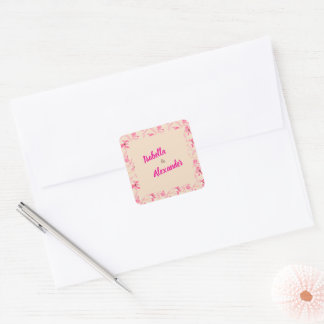 Elegante Beige- und Rosa-Blütenhochzeit Quadratischer Aufkleber
