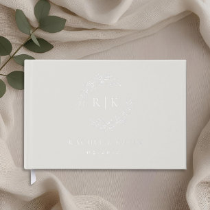Elegante Beige und Silver Foliage Monogram Wedding Gästebuch