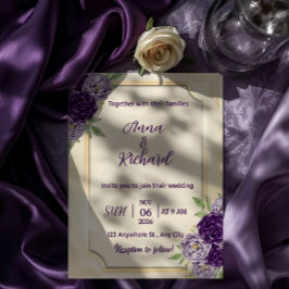 Elegante Beige- und violette Blumenhochzeits-Einla Einladung