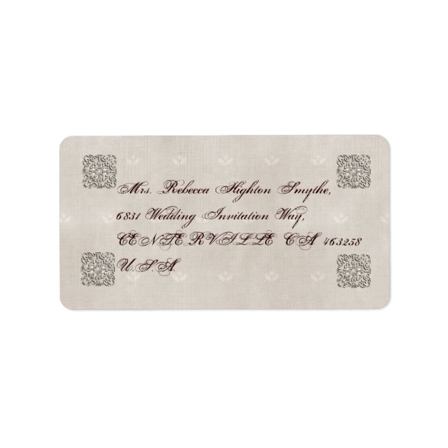 Elegante Beige Vintage Wedding Address Labels Adressaufkleber (Vorne)