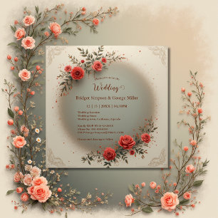 Elegante beigefarbene Blumen Hochzeit im Vintage-R Einladung