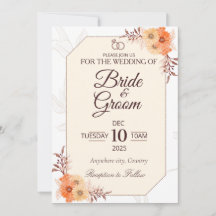 Elegante beigefarbene florale Hochzeitseinladung |