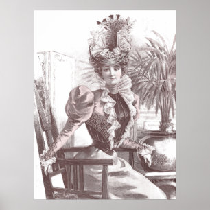Elegante Belle-Epoque-Vintage-Mode-Dame Poster