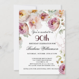 Elegante bemalte Blumenparty zum 90. Geburtstag Einladung