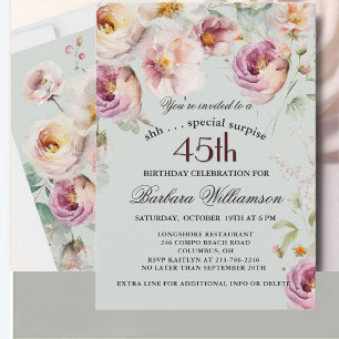 Elegante bemalte Blumenüberraschung zum 45. Geburt Einladung