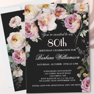 *Elegante bemalte florale 80. Geburtstagsfeier Einladung