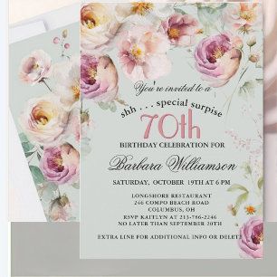 Elegante bemalte florale Überraschung zum 70. Gebu Einladung