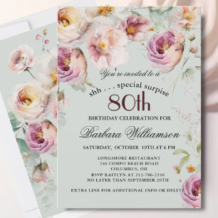 Elegante bemalte florale Überraschung zum 80. Gebu Einladung