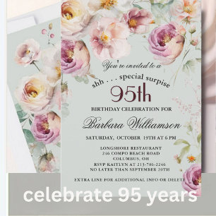 Elegante bemalte florale Überraschung zum 95. Gebu Einladung