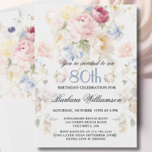 Elegante bemalte rosa Rosen-Blumen-80. Geburtstag