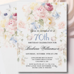 Elegante bemalte rosa Rosen-Blumen zum 70. Geburts Einladung