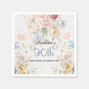 Elegante bemalte Rose Floral 90. Geburtstag  Serviette