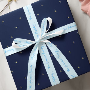 Elegante benutzerdefinierte blaue Namens Happy Bir Satinband