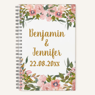 Elegante benutzerdefinierte rosa florale Hochzeits Notizbuch