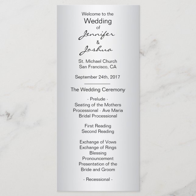 Elegante, benutzerdefinierte Silver Black Wedding  Programm (Vorderseite)