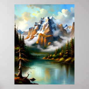 Elegante Berge See Impressionistische KI-Malerei  Poster