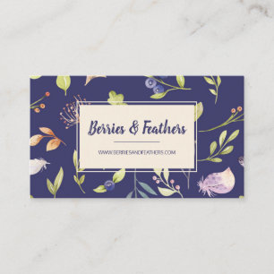 Elegante Berries & Feathers Boho Business Card Visitenkarte