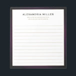 Elegante Beruflich Lined Notizblock<br><div class="desc">Ein berufliches Notizblock mit einem schlichten, modernen Design. Individuelle Name- und Titelposition Rolle und Unternehmen- oder Sondertext auf einem schlichten, weißen Hintergrund gerahmt mit goldenen Akzenten lila präsentiert. Personalisieren Sie die Eingabe mit den angegebenen Feldern, oder wenden Sie sich mit der Schaltfläche 'Nachricht' an den Designer, um Hilfe zu erhalten....</div>