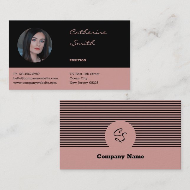 Elegante Berufliche Black & Pink Business Card Visitenkarte (Vorne/Hinten)
