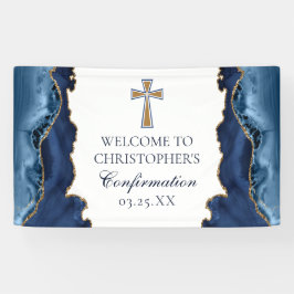 Elegante Bestätigung Cross Navy Blue Gold Agate Banner