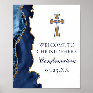 Elegante Bestätigung Cross Navy Blue Gold Agate Poster