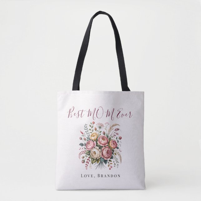 Elegante „Beste Mama ever“ Blumen-Tasche (Vorderseite)