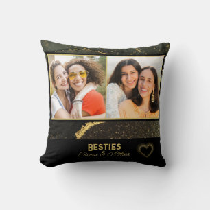 Elegante Besties Best Friend Black and Gold Foto Kissen