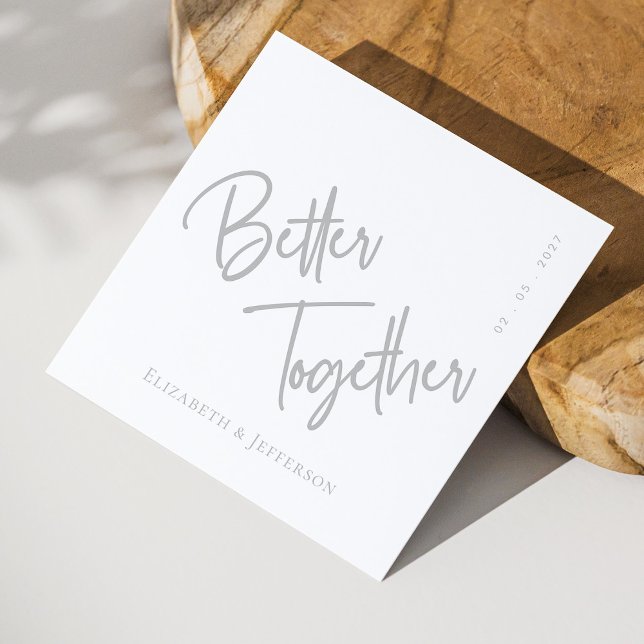 Elegante "Better Together" Silver Script Wedding Serviette (Elegant  Better Together Silver Script Wedding Napkins Personalized)