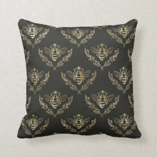 Elegante Bienen. Gold auf Schwarz. Kissen