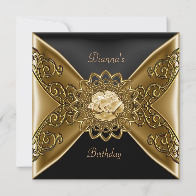 Elegante Birthday Bronze on Gold Jewel Black Einladung (Vorderseite)