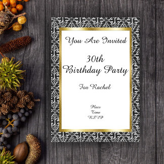 Elegante Birthday Damask Gold Frame Schwarz-weiß Acryleinladungen