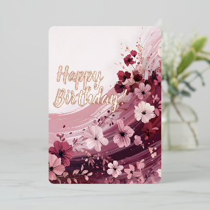 Elegante Birthday Foil Card Floral Pink Color Sche Folien Feiertagskarte