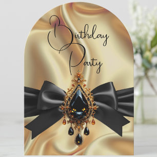 Elegante Birthday Gold Black Jewel Bow Einladung