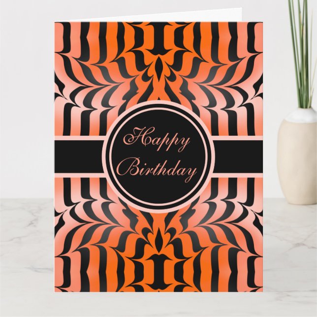 Elegante Birthday Orange & Black Tiger Skin Print Karte (Vorderseite)