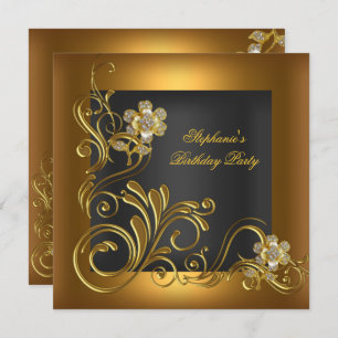 Elegante Birthday Party Black Gold Blume Einladung