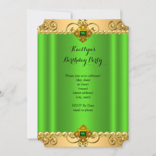 Elegante Birthday Party Green Limon Damask Gold C2 Einladung