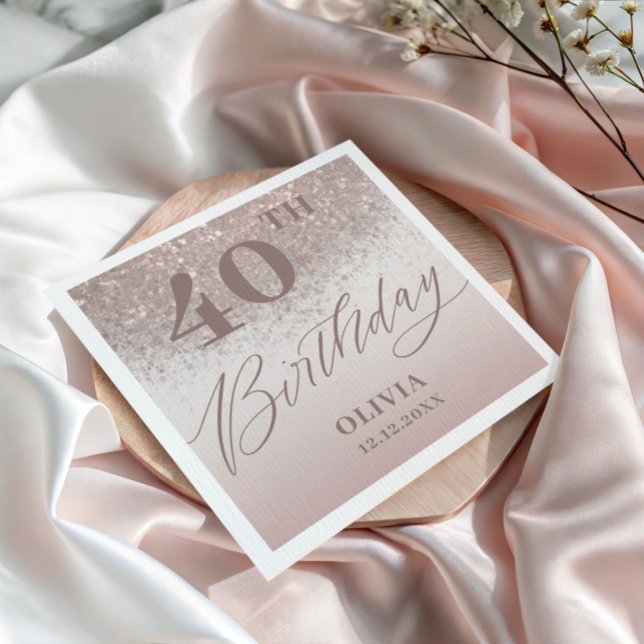 Elegante Birthday Party Rose Gold Glitzer Serviette (Von Creator hochgeladen)