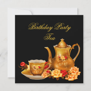 Elegante Birthday Party Tea Black Red Gold Einladung