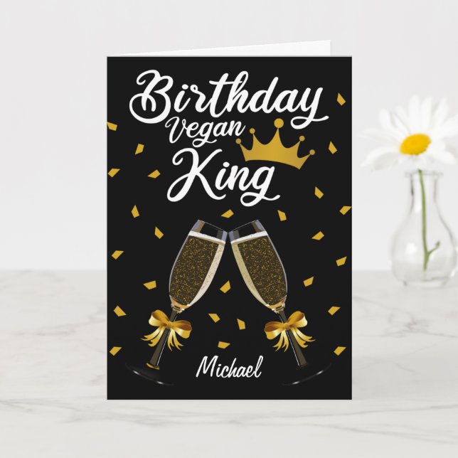 Elegante Birthday Vegan King Gold und Black Karte (Kleine Pflanze)