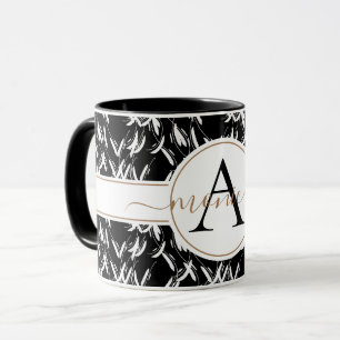 Elegante Black Abstrakt Floral Gold Mit Monogramm  Tasse