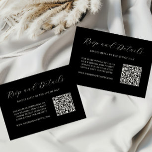 Elegante Black and Cream QR Code Wedding RSVP Card
